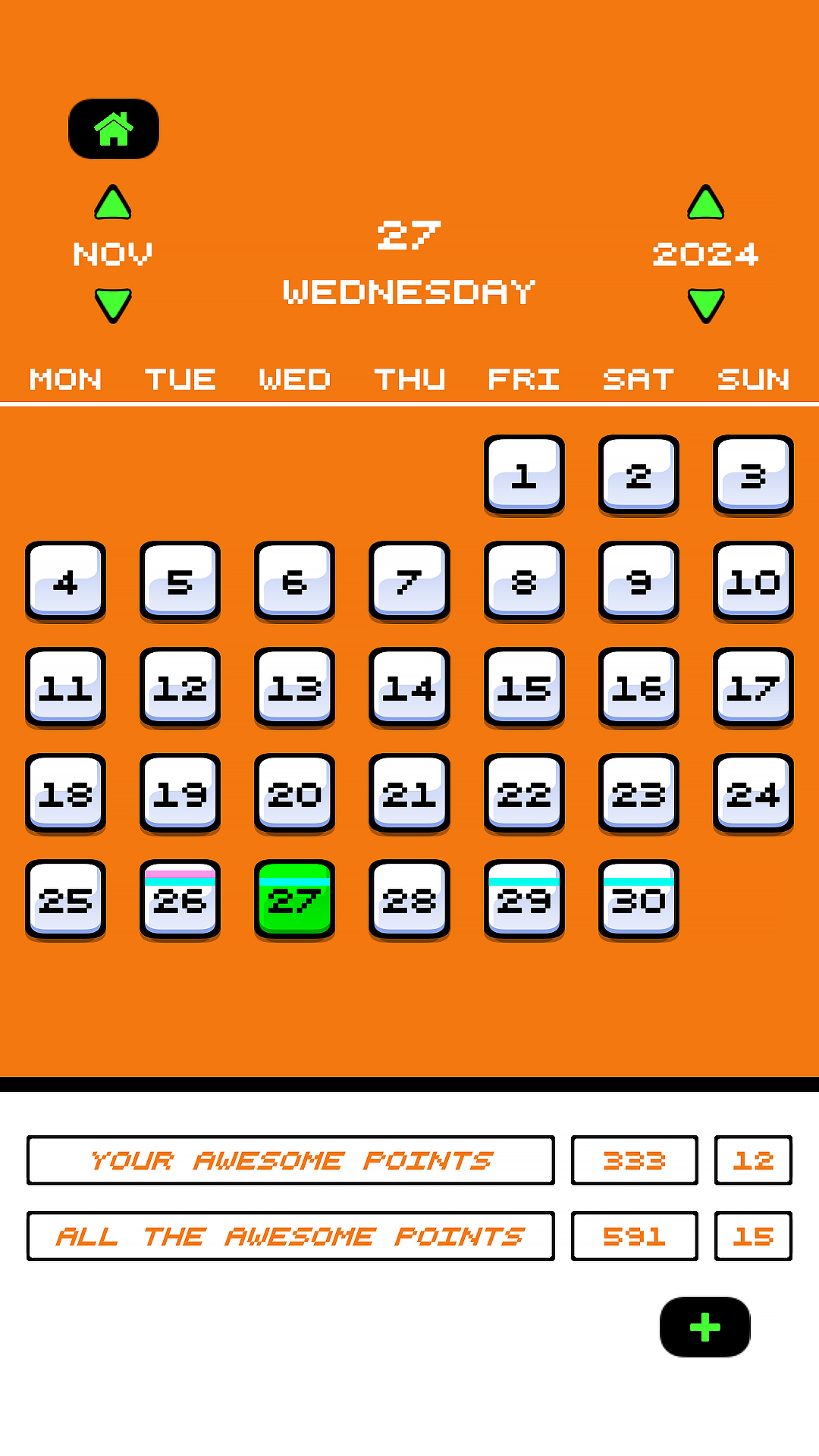 Screenshot of the Awesome Points app's calendar