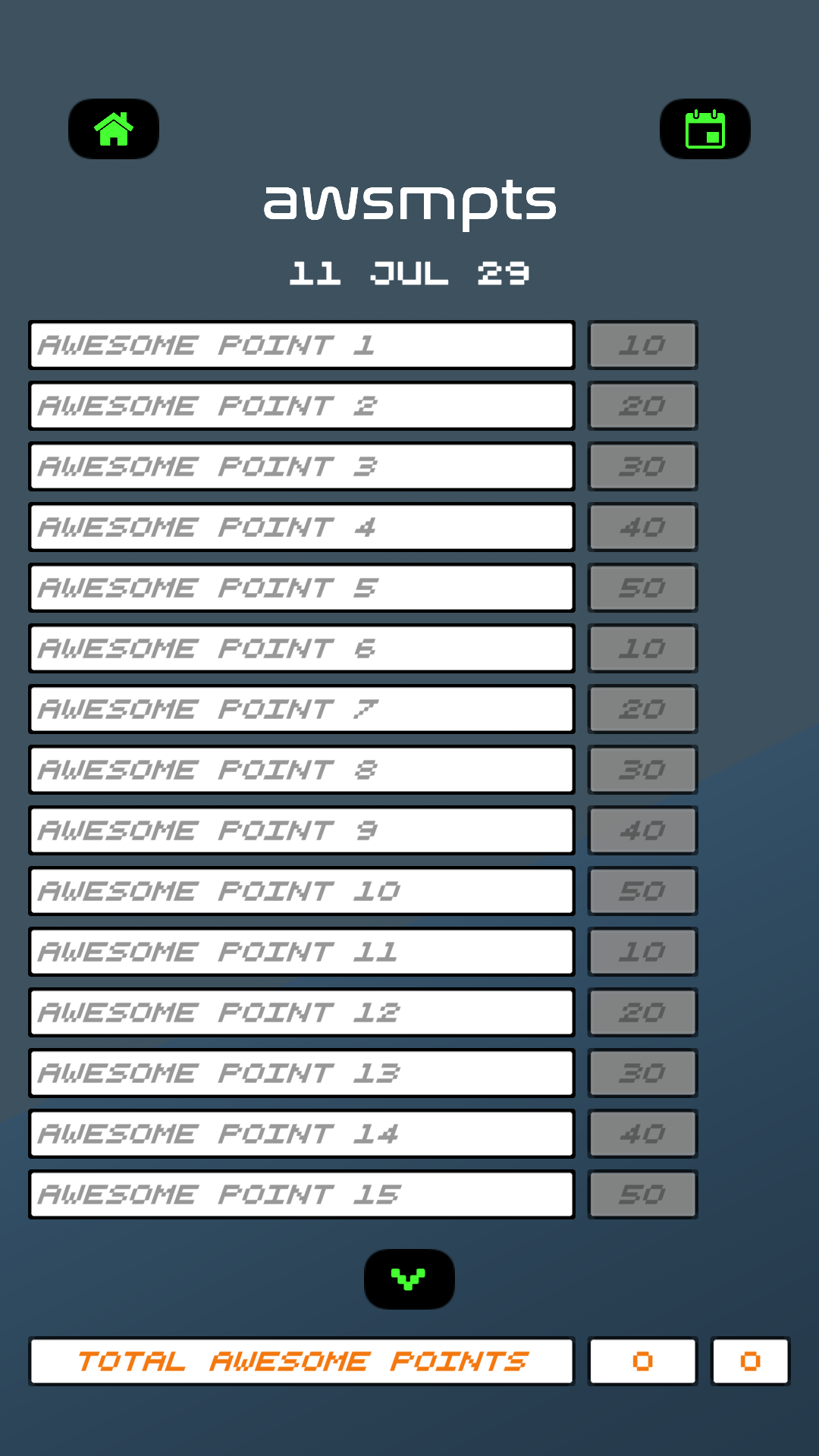 Screenshot of the Awesome Points app's set future goals