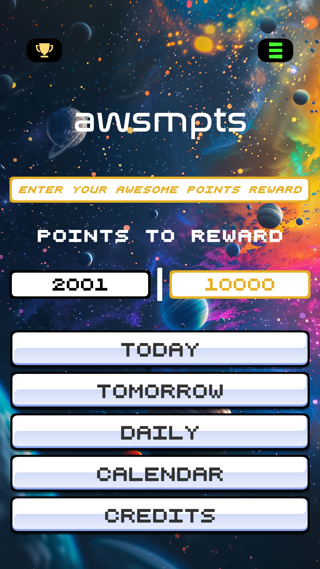 Screenshot of the Awesome Points app's home screen